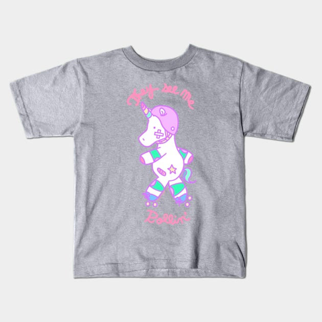 Roller Unicorn Kids T-Shirt by DixxieMae